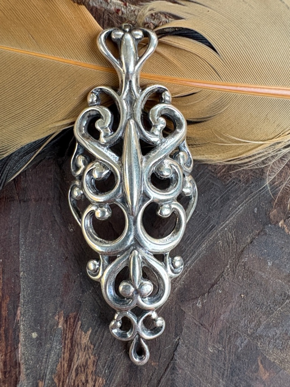 Retired Carolyn Pollack Silver Filigree Scroll Enhancer Pendant